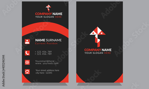 Unique creative corporate professional clean real estate visiting card black and orange colors.