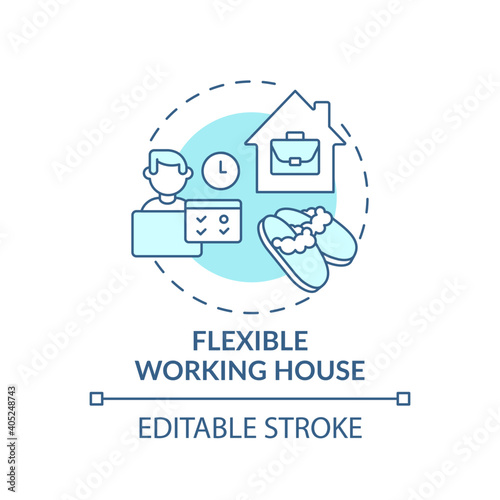 Flexible working house concept icon. Working remotely from home idea thin line illustration. Work-from-home position. Telecommuting. Vector isolated outline RGB color drawing. Editable stroke