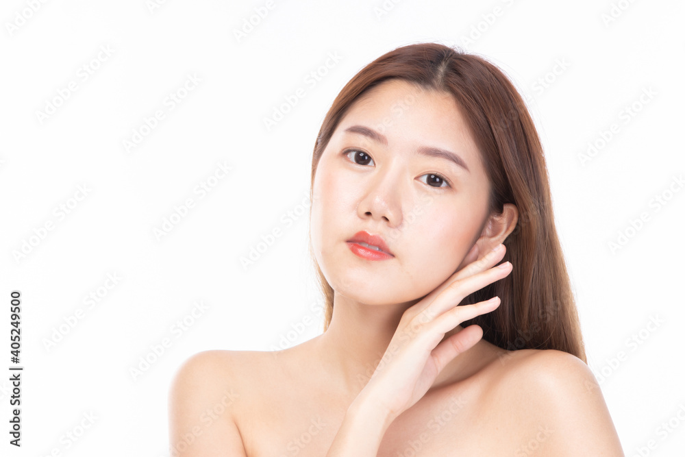 Beautiful spa model girl with perfect fresh clean skin. Beauty woman face portrait on white background.