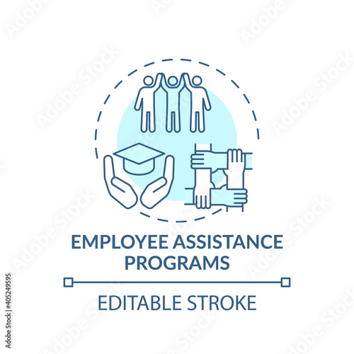 Employee assistance programs concept icon. Occupational stress, burnout idea thin line illustration. Work-based intervention program. Vector isolated outline RGB color drawing. Editable stroke photo