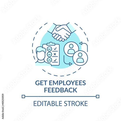 Getting employees feedback concept icon. Workplace wellness success tip idea thin line illustration. Regular performance catch ups. Vector isolated outline RGB color drawing. Editable stroke