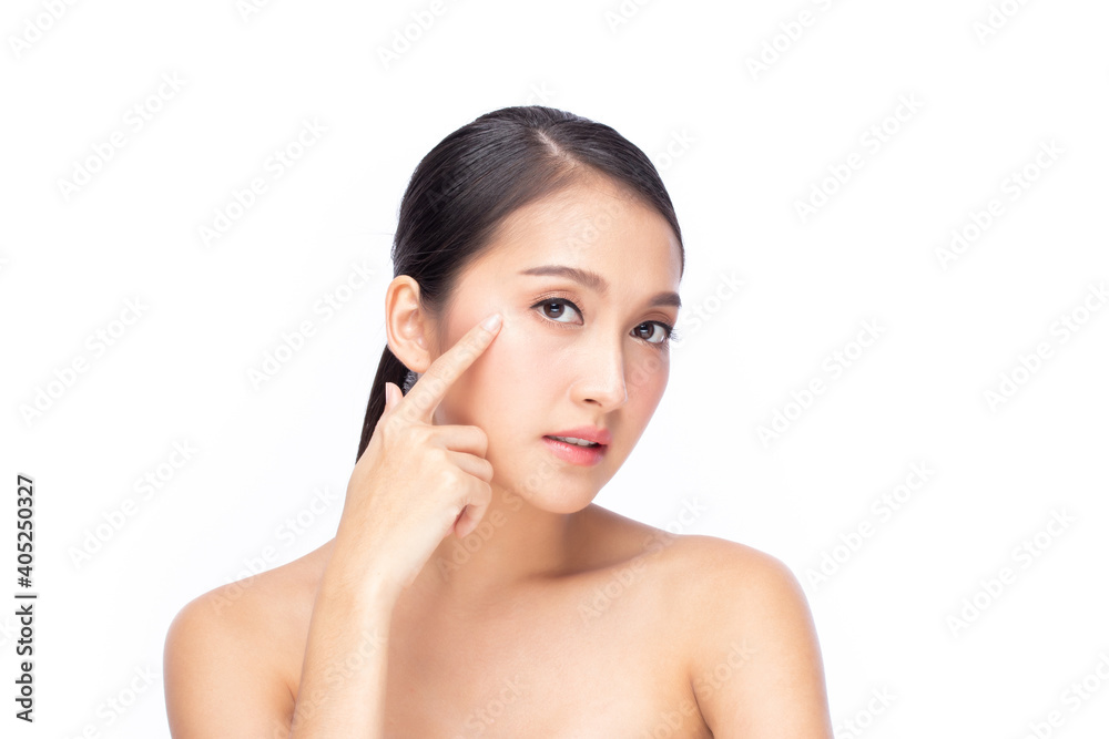 Beautiful spa model girl with perfect fresh clean skin. Beauty woman face portrait isolated on white background.
