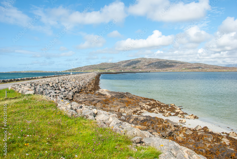 The causeway connecting Eriskay and South Uist islands, Outer Hebrides, Scotland, UK