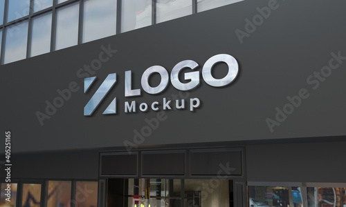 Fototapeta Naklejka Na Ścianę i Meble -  Logo Mockup 3D Sign façade Building Sign Board Billboard Mockup Roadside Signage for Advertisement outdoor advertising