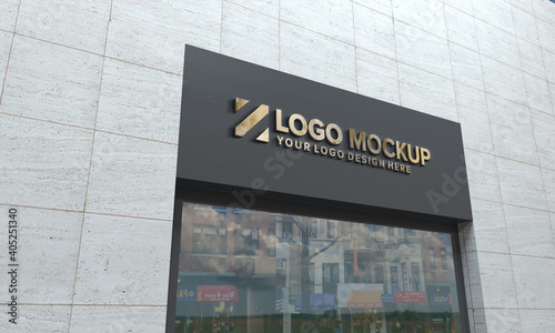 Logo Mockup 3D Sign façade Building 3d Rendered photo