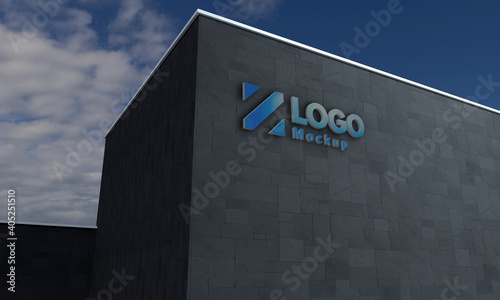 Logo Mockup 3D Sign façade Building 3d Rendered