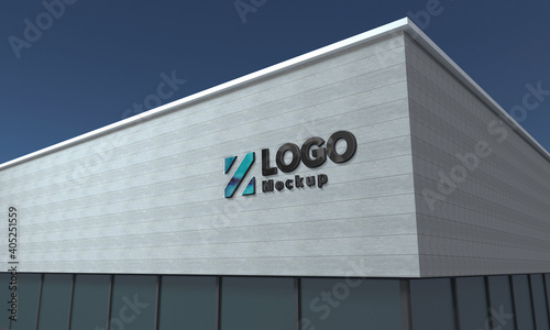 Logo Mockup 3D Sign façade Building 3d Rendered