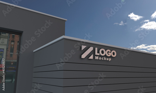 Logo Mockup 3D Sign façade Building 3d Rendered