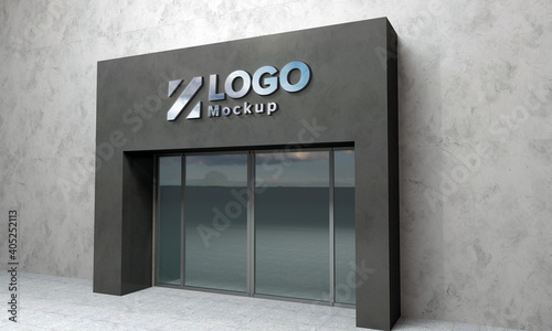 Logo Mockup 3D Sign façade Building 3d Rendered
