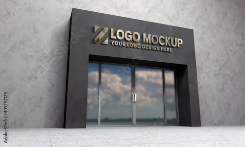 Logo Mockup 3D Sign façade Building 3d Rendered photo