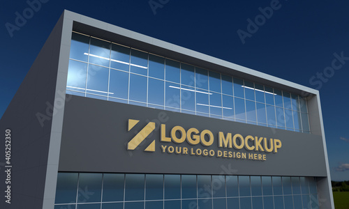 Logo Mockup 3D Sign façade Building 3d Rendered