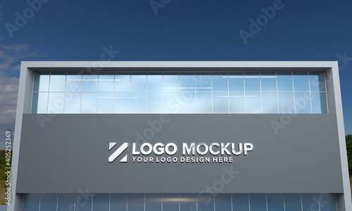 Logo Mockup 3D Sign façade Building 3d Rendered