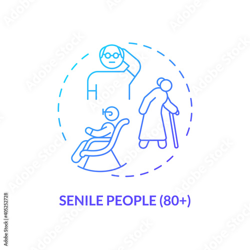 Senile people concept icon. Covid vaccination priority list. Medical help for eldery people. Hospital proffesional staff idea thin line illustration. Vector isolated outline RGB color drawing