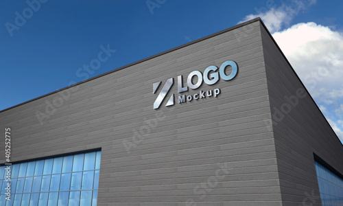 Logo Mockup 3D Sign façade Building 3d Rendered