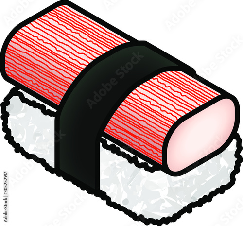 A piece of sushi with a crab stick / surimi.