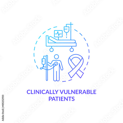 Clinically vulnerable patients concept icon. Covid vaccination priority list. Dangerous disease treatment process. Health idea thin line illustration. Vector isolated outline RGB color drawing