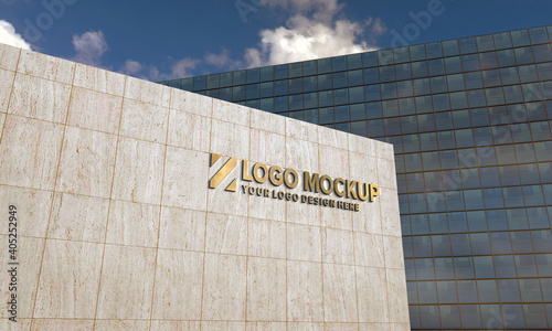 Logo Mockup 3D Sign façade Building 3d Rendered photo