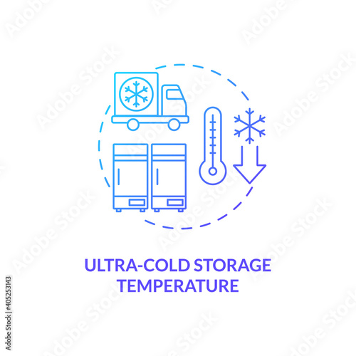 Ultra cold storage temperature concept icon. Covid vaccination. Special surrounding for medicaments holding. Health idea thin line illustration. Vector isolated outline RGB color drawing