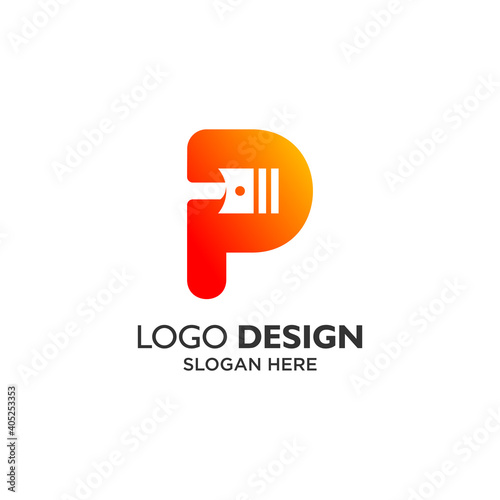 Letter P and piston for service and automotive logo design
