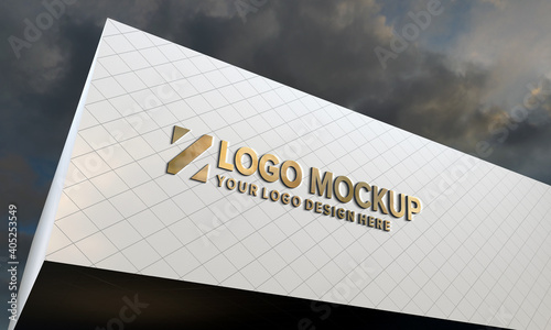 Logo Mockup 3D Sign façade Building 3d Rendered