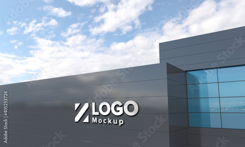 Logo Mockup 3D Sign façade Building 3d Rendered