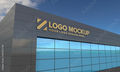 Logo Mockup 3D Sign façade Building 3d Rendered