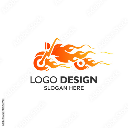 Fire and motocycle logo design template
