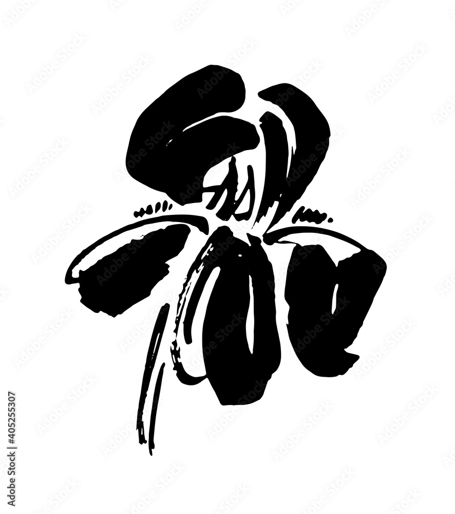 Vector flower logo. Floral background. Calligraphy ink. Stylized
