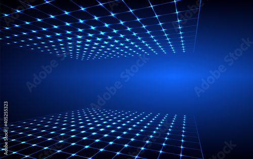 Abstract solar batteries tech geometric background with neon blue lights.