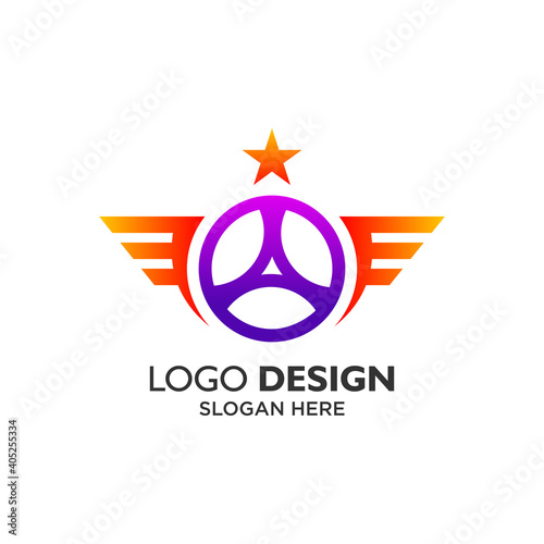 Steering wheel with letter A and wings for automotive logo design

