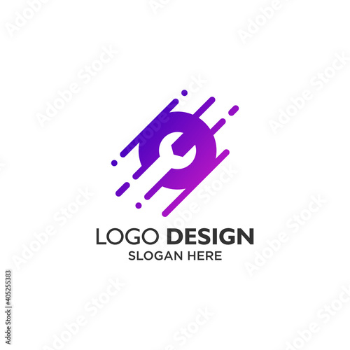 Wrench for technology and automotive logo design
