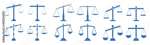 As a set, the scale can be rotated left and right. Scale icon vector sign isolated on white background. The scale symbol makes the template color editable. He measures the justice reports. Law balance
