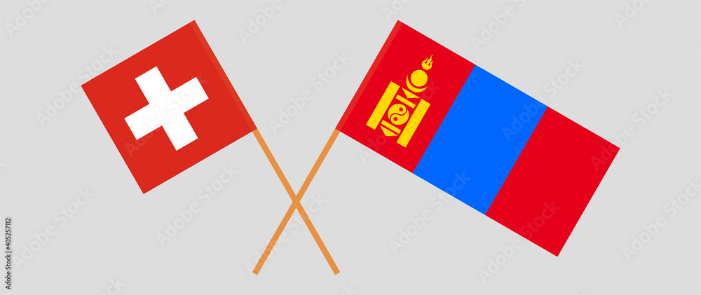 Crossed flags of Switzerland and Mongolia