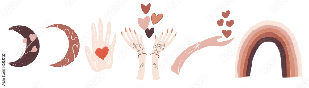 Boho Valentine Day set consists of six gnomes with hearts, air balloons, letter, a wooden sign Boho Valentine Day set consists of six gnomes with hearts, air balloons, letter, a wooden sign
