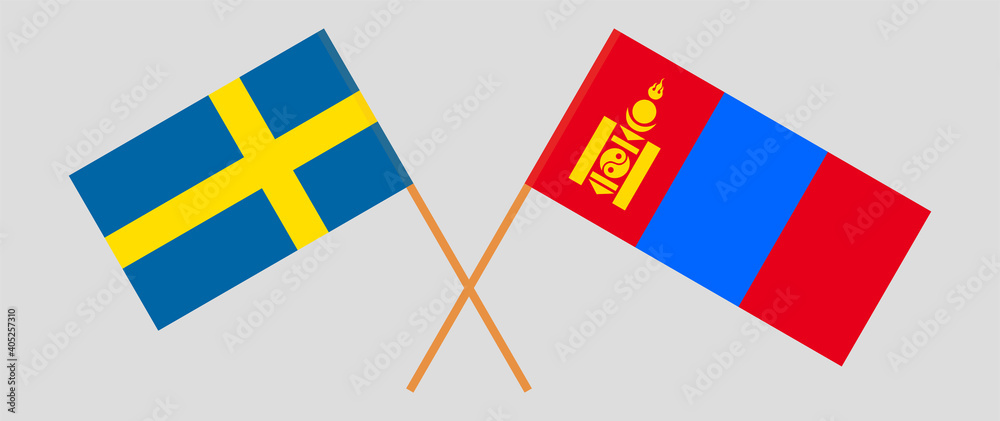 Crossed flags of Sweden and Mongolia