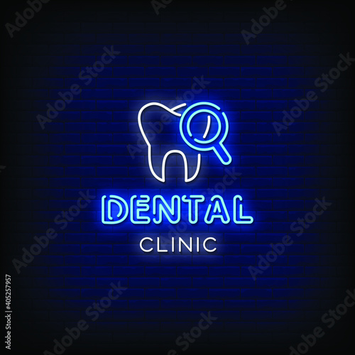 Dental Clinic Neon Signs Style Text Vector