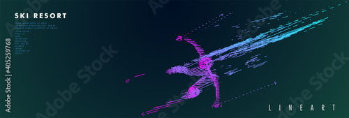 Art concept of a skiing man. Vector drawn by color lines.