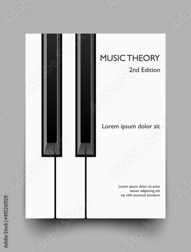 Music theory book cover mockup template, vector illustration