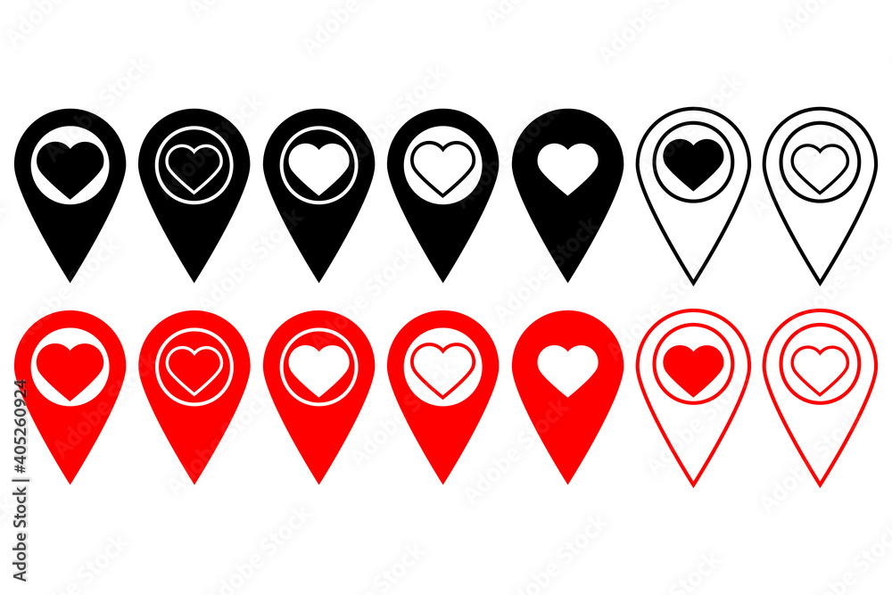 Location icon set. Red and black map pointers isolated on white background.Vector illustration web design element save in 10 eps Location icon set. Red and black map pointers isolated on white background.Vector illustration web design element save in 10 eps