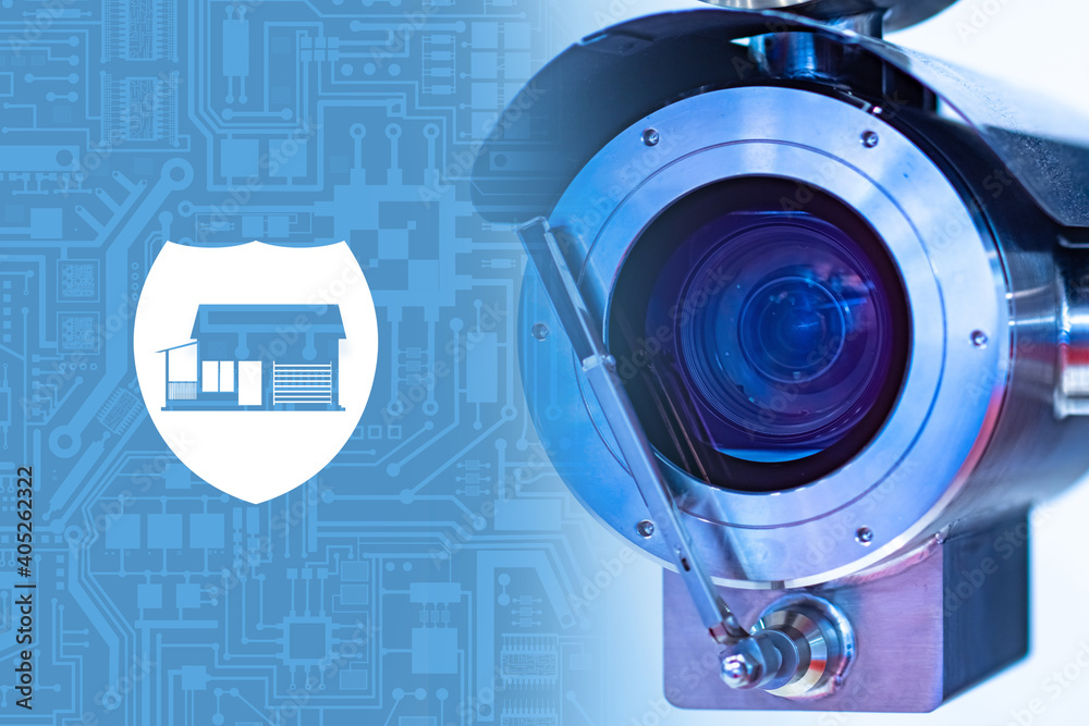 Video surveillance system for a private house. Video camera next to