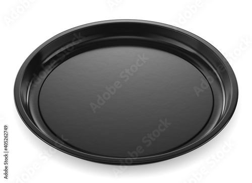 Steel round baking or food tray isolated on white