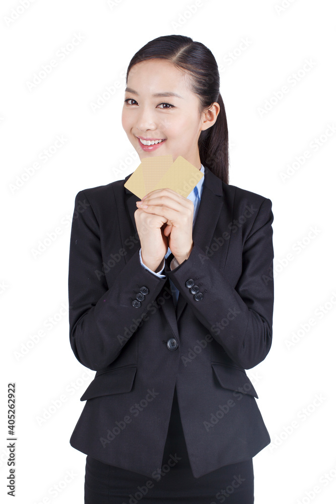 Portrait of a businesswoman holding a blank card Portrait of a businesswoman holding a blank card
