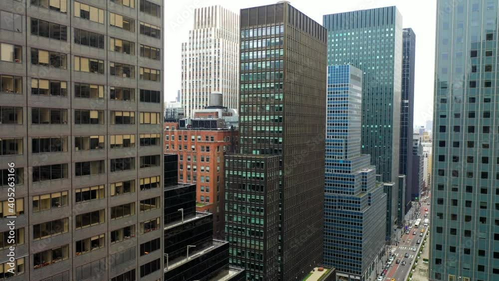 Pan Right View of New York City Buildings and Skyline from the 23rd Floor