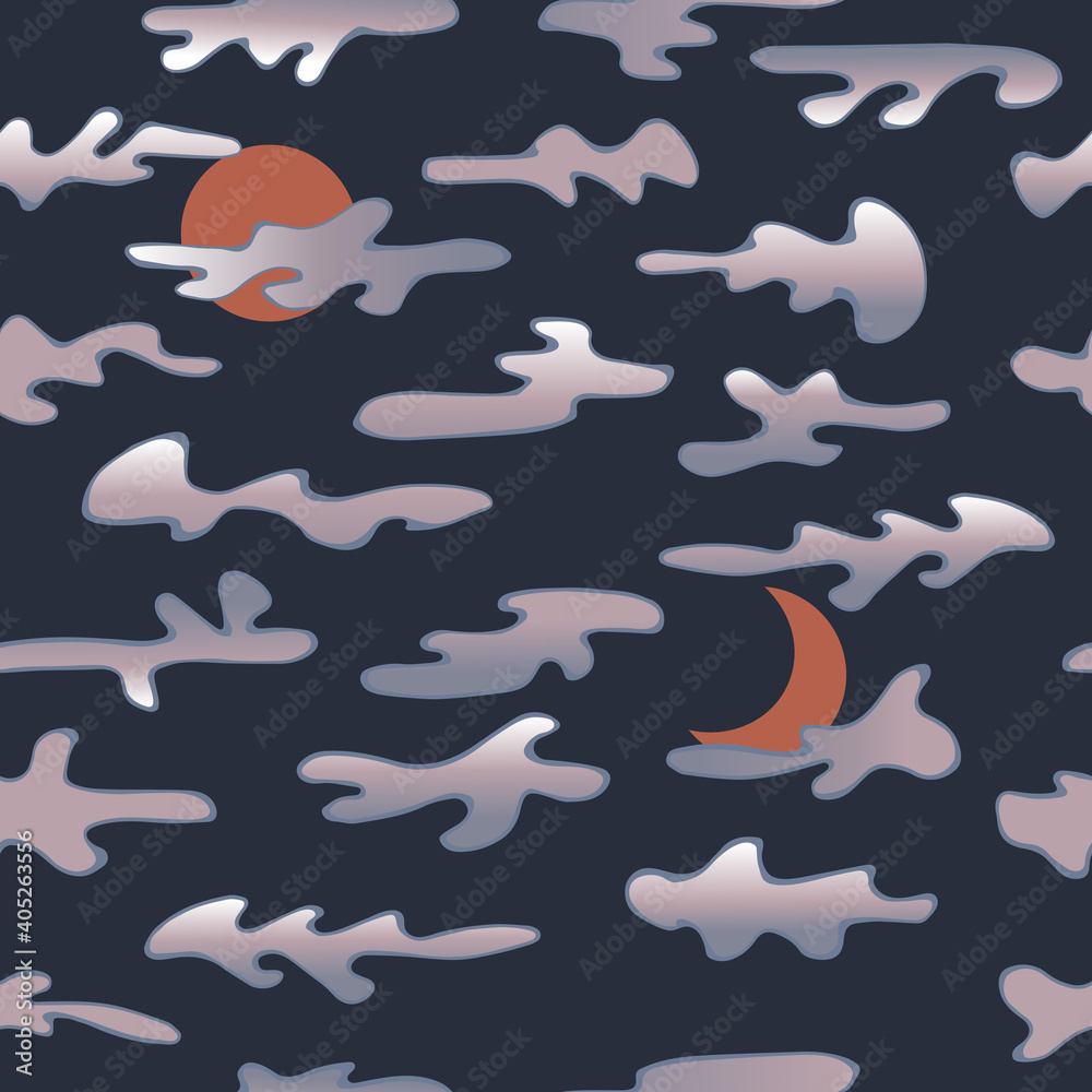 fantasy pattern with abstract clouds and moon and sun symbols fantasy pattern with abstract clouds and moon and sun symbols