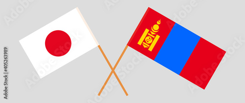 Crossed flags of Japan and Mongolia