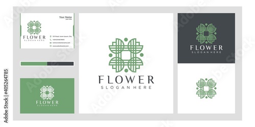 Flower rose beauty with circular style. set of logo and business card