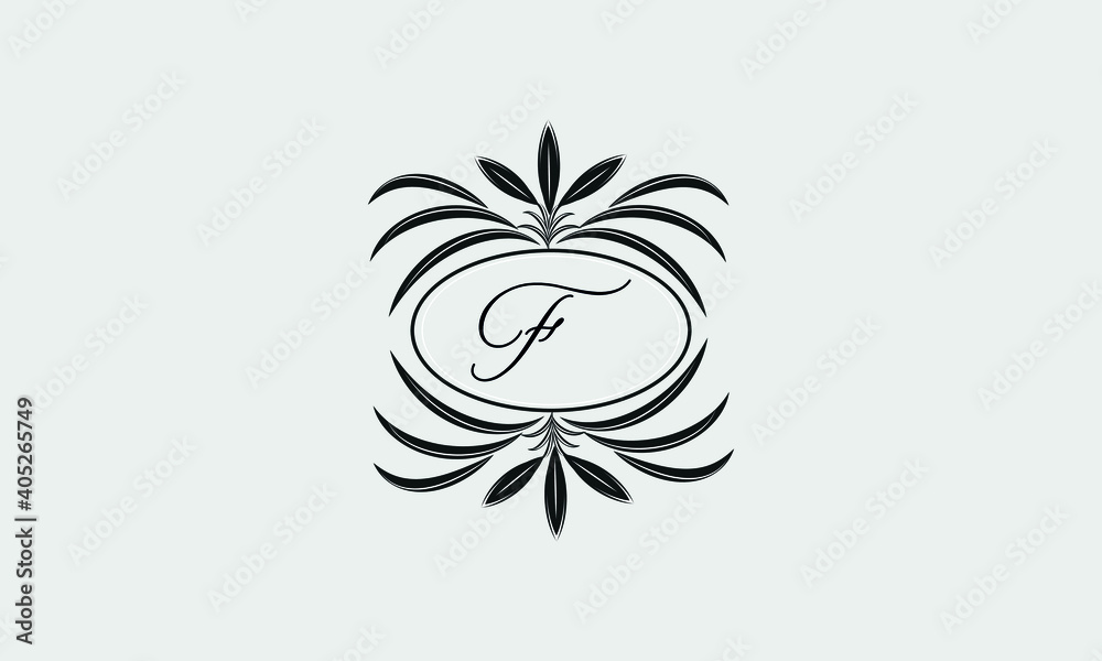 Vector logo design in trendy linear style. Floral monogram with the letter F in the center or space for the text of the letter - an emblem for fashion, beauty and jewelry industry, business Vector logo design in trendy linear style. Floral monogram with the letter F in the center or space for the text of the letter - an emblem for fashion, beauty and jewelry industry, business