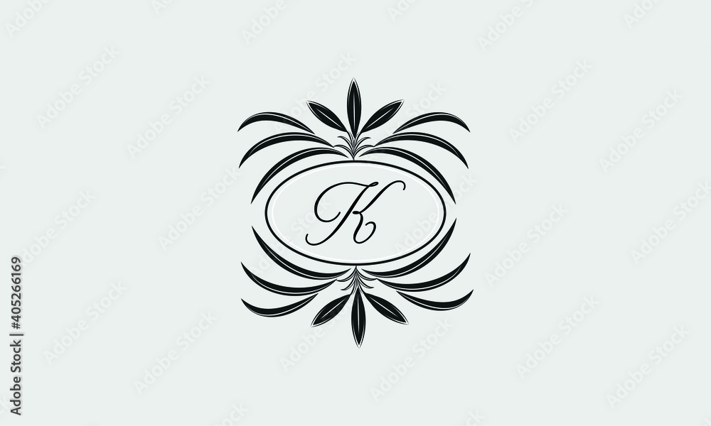 Vector logo design in trendy linear style. Floral monogram with the letter K in the center or space for the text of the letter - an emblem for fashion, beauty and jewelry industry, business Vector logo design in trendy linear style. Floral monogram with the letter K in the center or space for the text of the letter - an emblem for fashion, beauty and jewelry industry, business