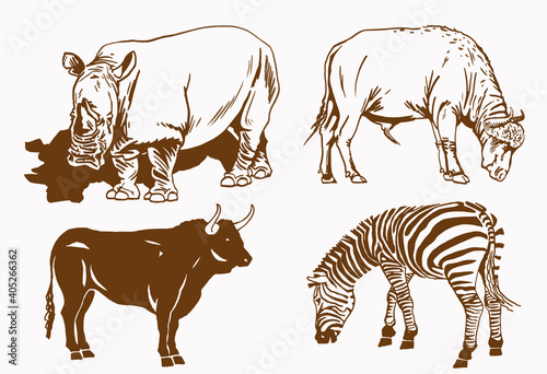 Sepia set of  wild  african animals , vector illustration