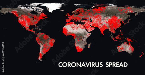 spread of the covid-19 coronavirus disease on the global world map. Elements of this image furhished by nasa